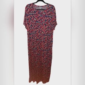 Patriotic Red, White, Blue Short Sleeve Lularoe Maria 2Xl Floor T Shirt Dress